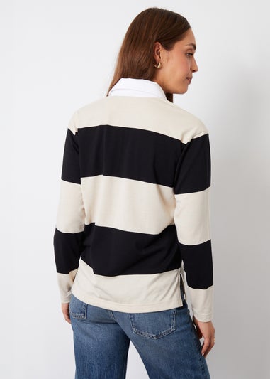 Threadbare Black Asher Stripe Paris Embroidery Rugby Shirt