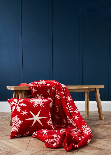 BHS Red Christmas Snow Flake Cushion