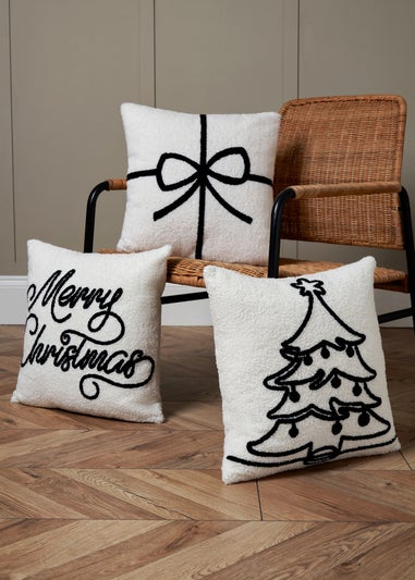 BHS Black/White Merry Christmas Boucle Cushion