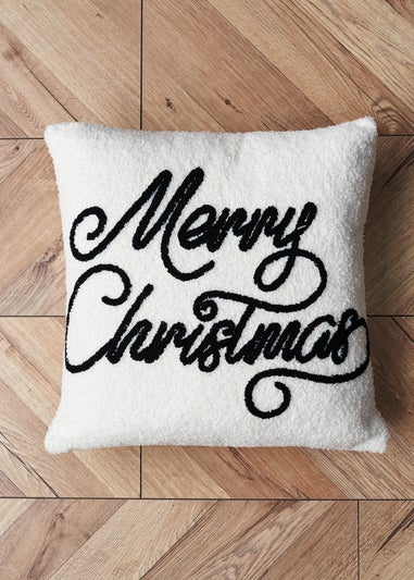 BHS Black/White Merry Christmas Boucle Cushion