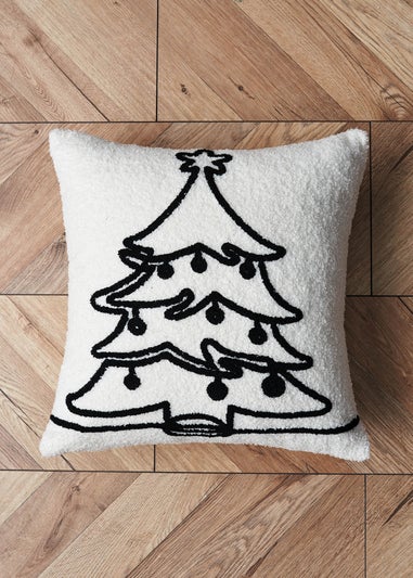 BHS Black/White Christmas Tree Boucle Cushion