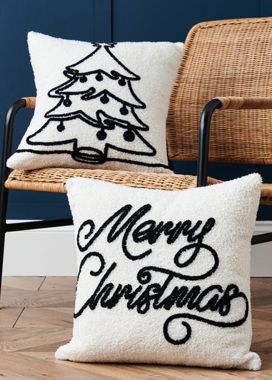 BHS Black/White Christmas Tree Boucle Cushion