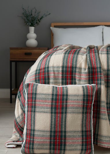 BHS Check Cushion with Faux-Shearling Back