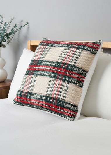 BHS Check Cushion with Faux-Shearling Back