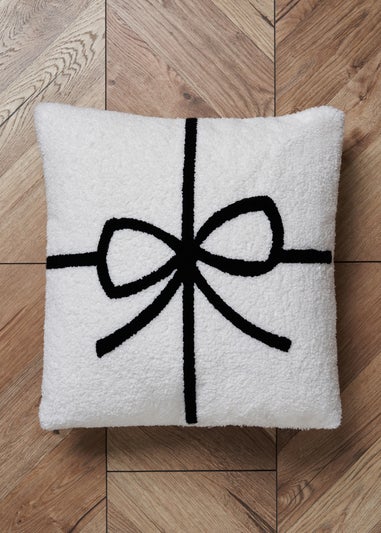 BHS  Black/White Christmas Gift Wrap Boucle Cushion