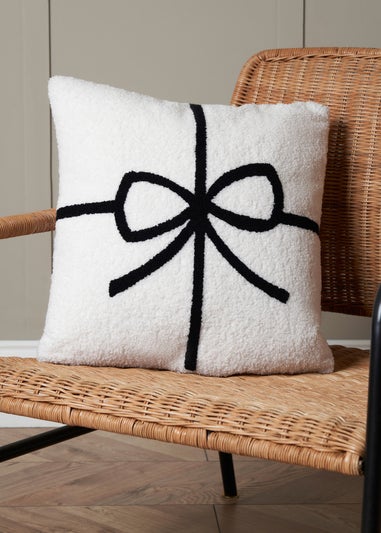 BHS  Black/White Christmas Gift Wrap Boucle Cushion