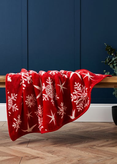 BHS Red Christmas Snow Flake Throw