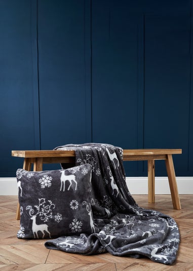 BHS Grey Christmas Stag Throw Grey