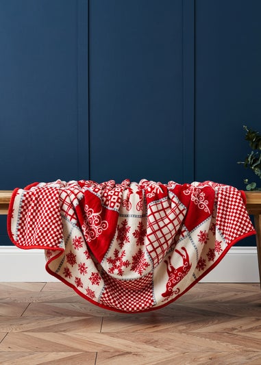 BHS Red Winter Patchwork Throw