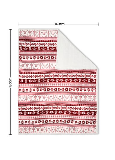 BHS Red Fair Isle Throw with Faux-Shearling Back