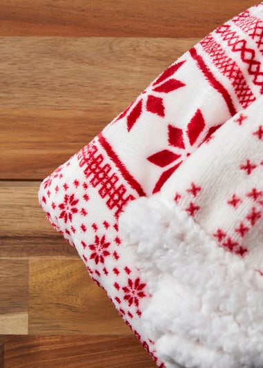 BHS Red Fair Isle Throw with Faux-Shearling Back