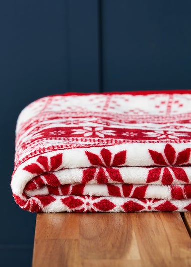 BHS Red Christmas Fair Isle Throw