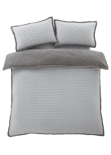 Catherine Lansfield Nori Silver Pinsonic Faux-Shearling Duvet Cover Set