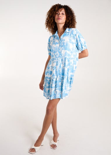 Blue Vanilla Light Blue Mini Smock Shirt Dress