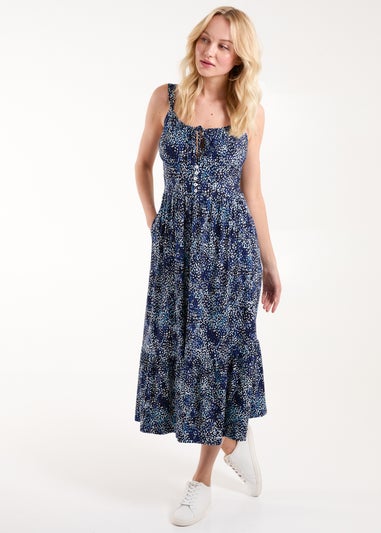 Blue Vanilla Navy Ruched Cami Midi Dress With Buttons