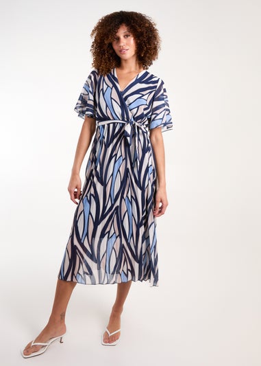 Blue Vanilla Navy Wrap Over Pleat Dress