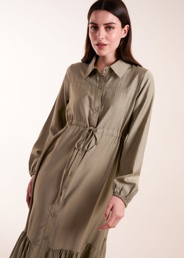 Blue Vanilla Khaki Belted Midi Dress