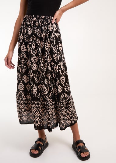 Blue Vanilla Black Printed Midi Skirt