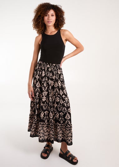 Blue Vanilla Black Printed Midi Skirt