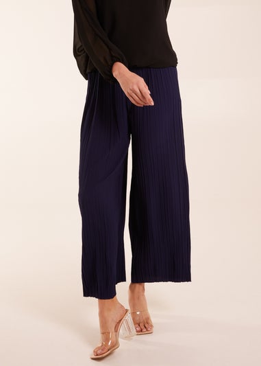 Blue Vanilla Navy Wide Leg Pleated Trousers