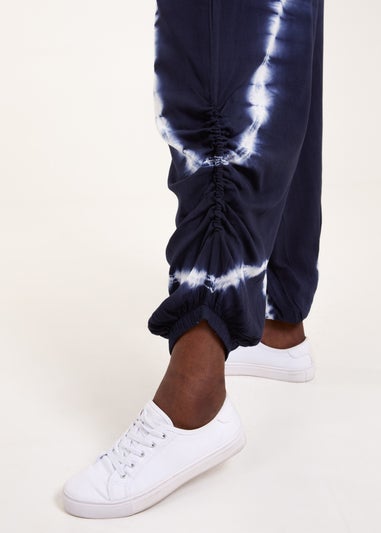 Blue Vanilla Navy Tie Dye Ruched Harem Trousers