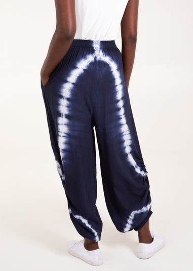 Blue Vanilla Navy Tie Dye Ruched Harem Trousers