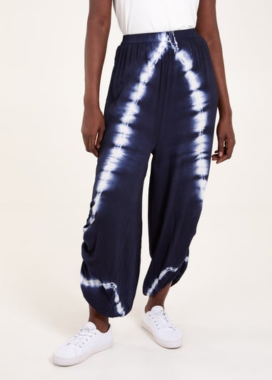 Blue Vanilla Navy Tie Dye Ruched Harem Trousers