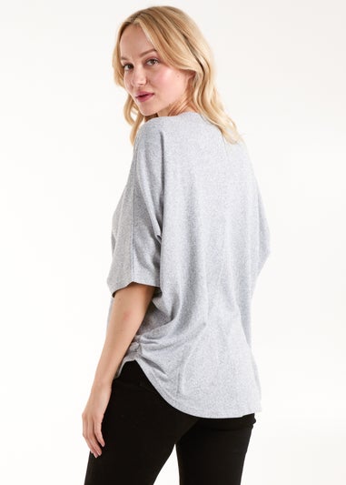 Blue Vanilla Grey Heart Zip Front Top