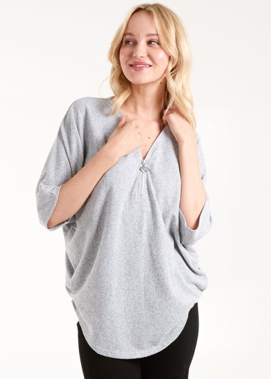 Blue Vanilla Grey Heart Zip Front Top