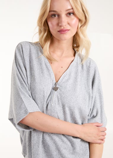 Blue Vanilla Grey Heart Zip Front Top