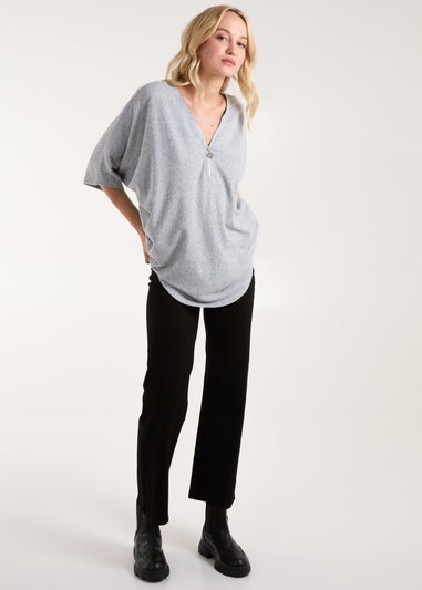 Blue Vanilla Grey Heart Zip Front Top