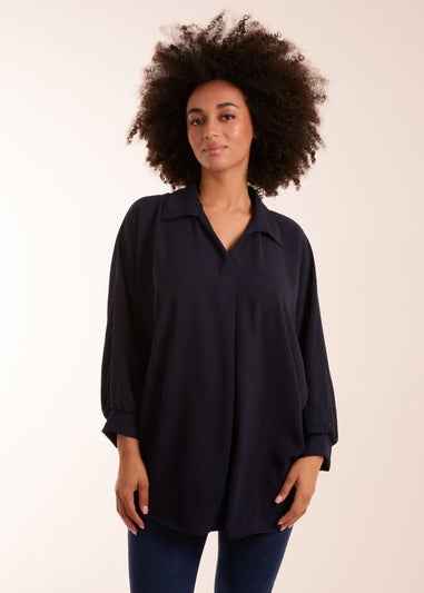 Blue Vanilla Navy Open Collar Blouse