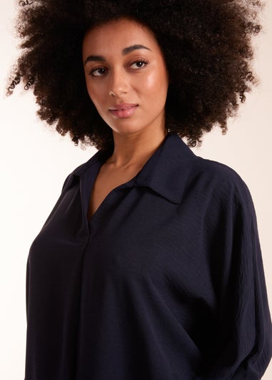 Blue Vanilla Navy Open Collar Blouse