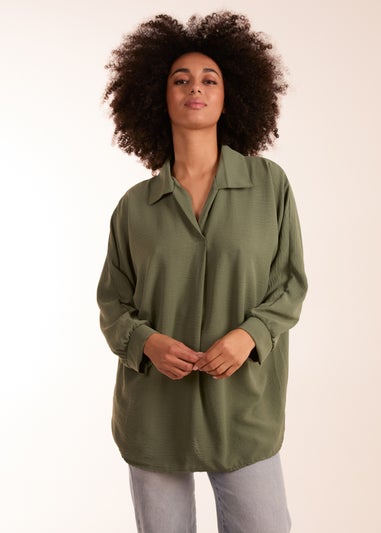 Blue Vanilla Khaki Open Collar Blouse