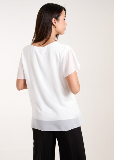 Blue Vanilla Ivory Pleated Short Sleeve Top