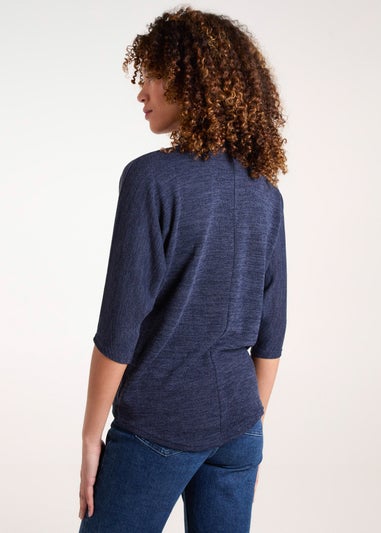 Blue Vanilla Navy Metallic Zip Front Top