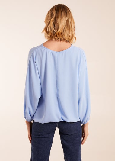 Blue Vanilla Blue V Neck Puff Sleeve Blouse