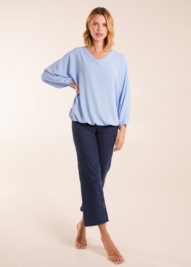 Blue Vanilla Blue V Neck Puff Sleeve Blouse