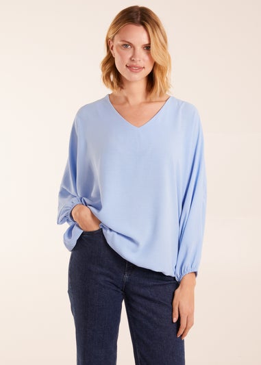 Blue Vanilla Blue V Neck Puff Sleeve Blouse