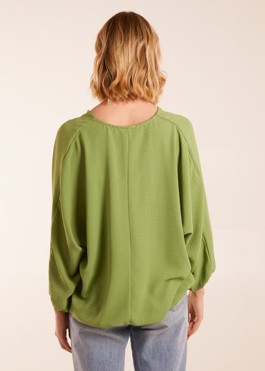 Blue Vanilla Green V Neck Puff Sleeve Blouse