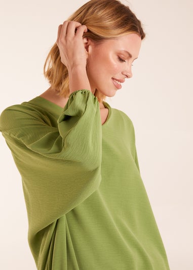 Blue Vanilla Green V Neck Puff Sleeve Blouse