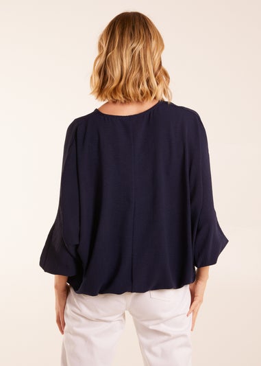 Blue Vanilla Navy V Neck Puff Sleeve Blouse