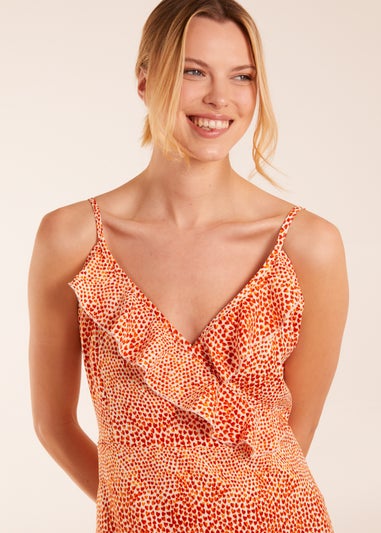 Blue Vanilla Orange Ruffle Wrap Front Cami Mini Dress