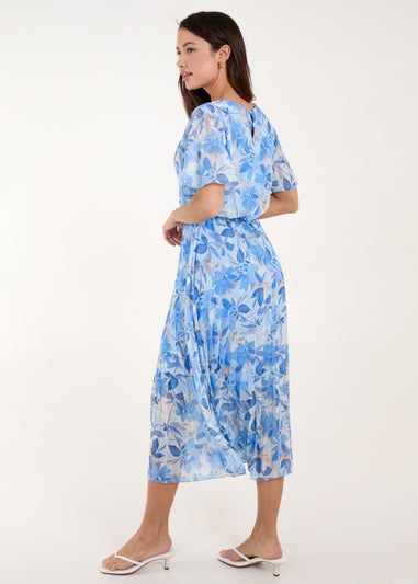 Blue Vanilla Blue Round Neck Pleated Midi Dress