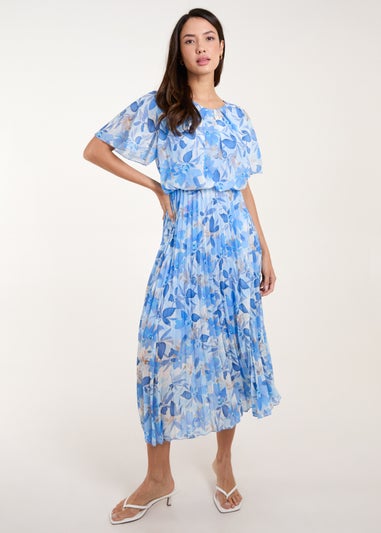 Blue Vanilla Blue Round Neck Pleated Midi Dress