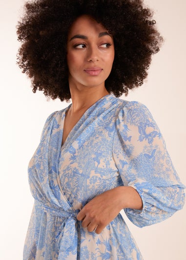 Blue Vanilla Blue Butterfly Floral Wrap Dress