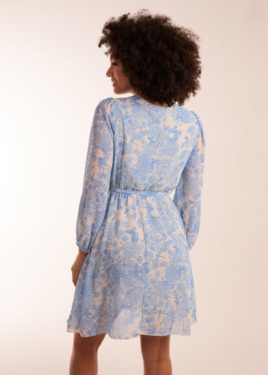 Blue Vanilla Blue Butterfly Floral Wrap Dress