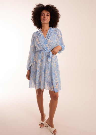 Blue Vanilla Blue Butterfly Floral Wrap Dress