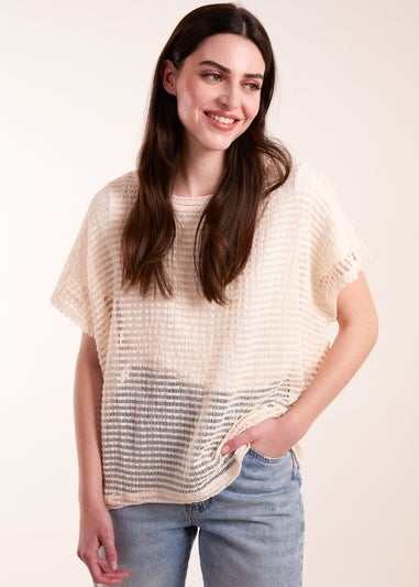 Blue Vanilla Cream Crochet Batwing Oversized Top