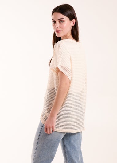 Blue Vanilla Cream Crochet Batwing Oversized Top